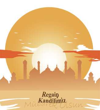 Muslim holidays and celebrations. Translation: Bless our Regaip Kandil (Regaip Kandil is one of the five holy nights of Islam). Vector illustration of Kandil