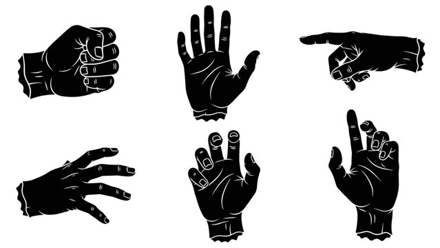 Collection of various hand gestures in black and white.