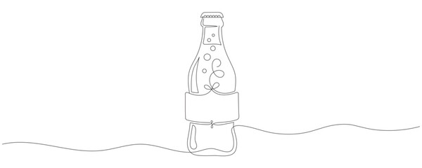 A single continuous line drawing of a stylized soft drink on a glass bottle. Concept for a beverage store logo. Editable line.