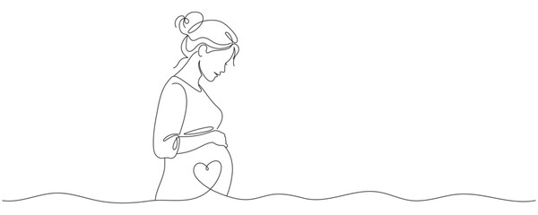 Continuous line Pregnant woman International mother's day Simple hand drawn illustration.Editable line