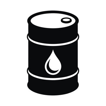 Black and white vector illustration of oil barrel with drop icon