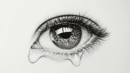 Tears of Empathy: A close-up view of a weeping eye. Tears cascade down, reflecting an interior world of emotion and pain. 