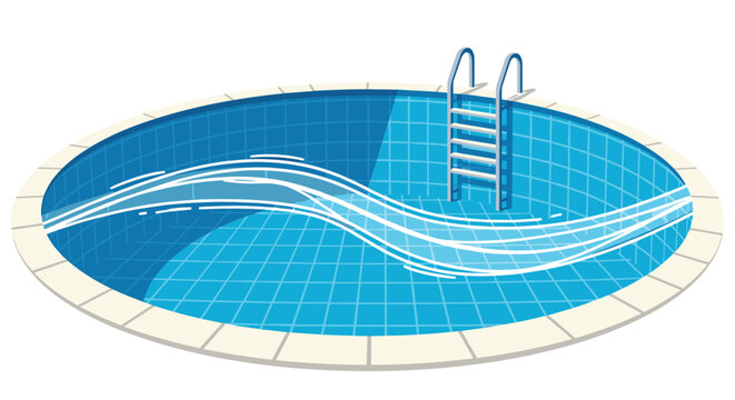 Circular swimming pool with blue tiles and a stainless steel ladder provides a refreshing summer recreation concept in vector art.