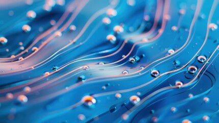 An abstract image depicting flowing blue liquid with sparkling droplets, capturing a sense of movement, fluidity, and the beauty of water in a visually striking manner.