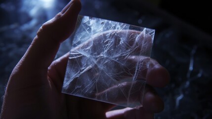 A stunning close-up of a translucent crystal reveals intricate veins and natural flaws, embodying the raw beauty of nature in a mesmerizing display of light and texture.