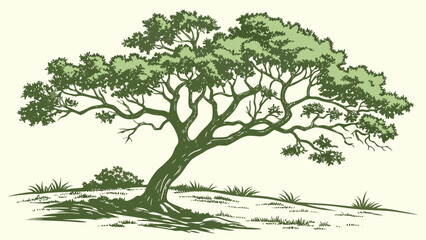 Illustration of a Solitary Tree on a Gentle Slope.