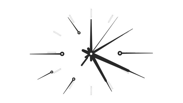 Modern clock hands in dynamic motion on white background