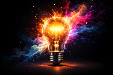 Vibrant light bulb bursting with colorful creative energy and innovation