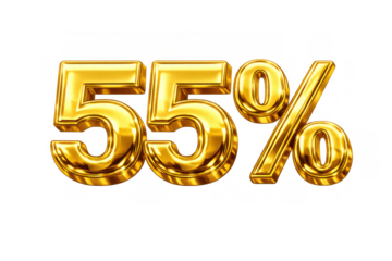 Gold 55 percent number, a discount or sale promotion symbol representing a special retail offer for customers