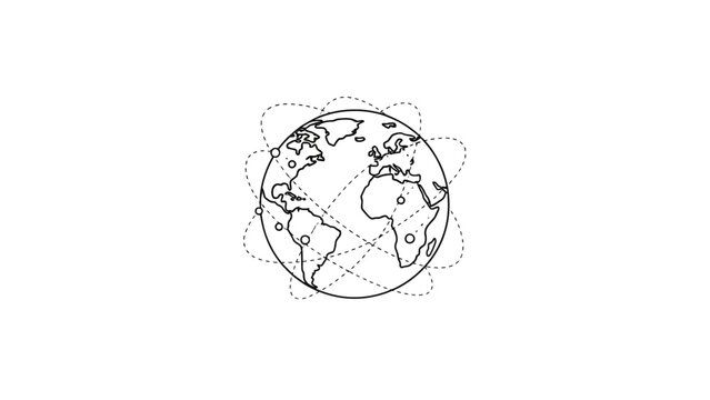 Global connections and travel routes on a stylized earth map