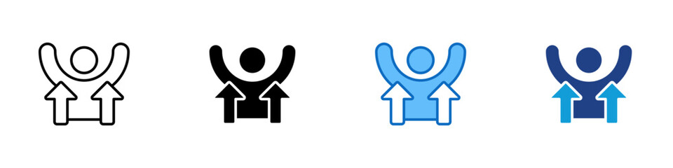 Self Growth Multiple Style Icon Design Vector - Person figure with upward arrows, representing personal development, progress, and motivation