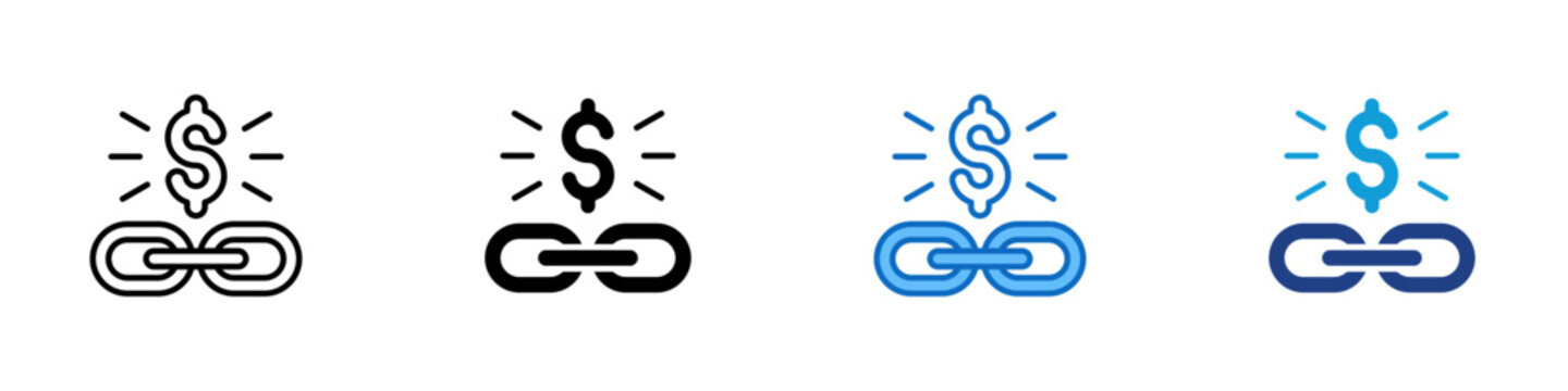 Value Chain Multiple Style Icon Design Vector - Linked chain with dollar symbol above, representing value creation, profitability, and process flow