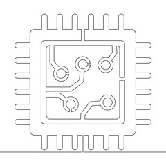 Continuous one single line drawing Computer processor chip symbolizing modern technology and digital power icon vector illustration concept