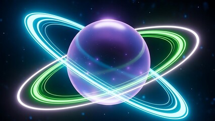 Glowing planet with luminous rings, abstract science fiction cosmic background