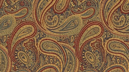 Vibrant Paisley Pattern on Fabric Background.