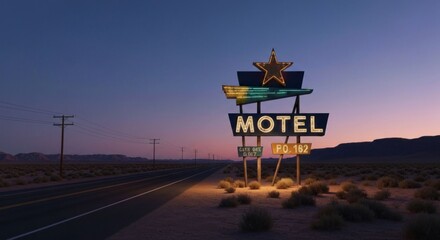 Desert motel sign at dusk