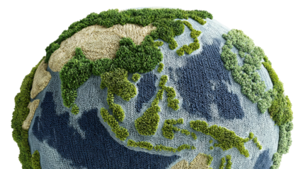 A 3d eco concept illustration of the green planet earth covered in grass, showing a global nature sphere isolated on a white background as a symbol for environmental ecology