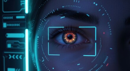 Digital eye scan with blue tech interface overlay