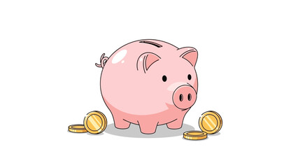 Cute pink piggy bank with gold coins for saving money © Deshan