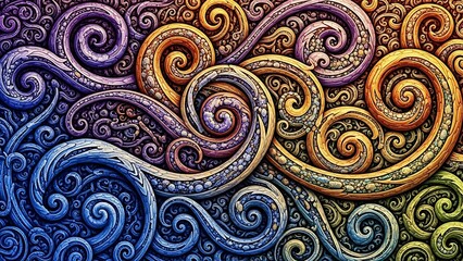 Vibrant Swirling Patterns in Multicolored Design.