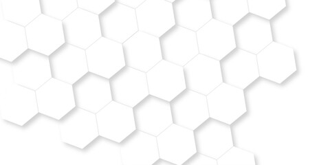 Fototapeta premium Abstract white hexagon grid presentation surface mosaic tiles. minimal paper tech bee website science element grid design. white hexagon futuristic technology geometric texture background.