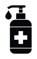 Fototapeta premium Black and white vector icon of hand sanitizer with a medical cross