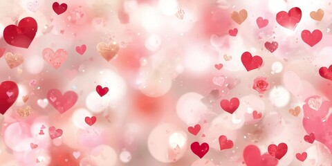 Dreamy Valentine's Day 2026 background with watercolor hearts, soft bokeh, delicate butterflies, rose accents. Romantic pastel atmosphere perfect for greeting cards, banners, feminine design projects.