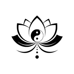 Stunning black lotus flower with yin yang symbol