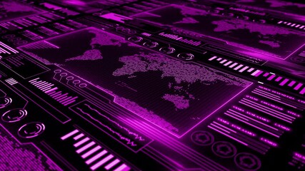 white color HUD animation world map with binary code complex data hi tech design black technology background - Powered by Adobe
