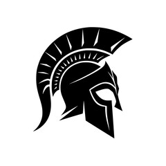 Spartan warrior helmet in bold black and white illustration