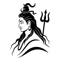 Shiva meditates with serene expression and trident behind