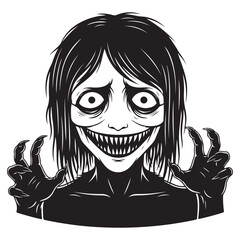 Horror Character with Wide Grin, Sharp Teeth, and Reaching Claws