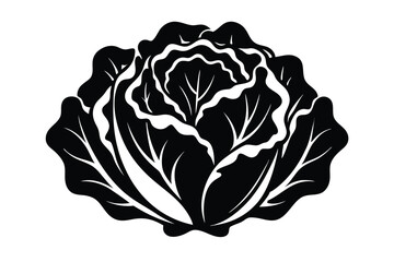 Obraz premium Botanical Lettuce Leaf Silhouette Graphic, Black and White Vector for Healthy Recipes