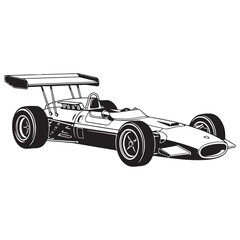 Vintage Open-Wheel Racing Car Line Art Illustration