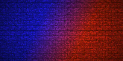 Blue VS Red Neon Light Effect on Textured Brick Wall Background Vector Illustration