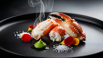 Gourmet crab dish with smoky aroma