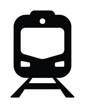 Black and white vector illustration of a train on railroad tracks.