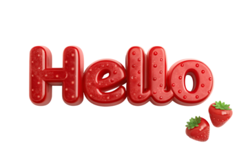 3d strawberry text hello isolated on white background