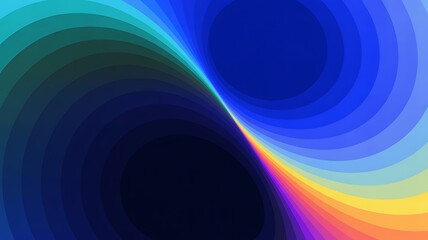 Colorful Abstract Overlapping Circles with Rainbow Gradient Transition on Dark Blue Background