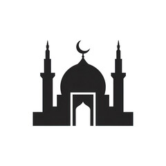 Fototapeta premium Black silhouette of a traditional mosque with minarets and dome isolated on transparent background