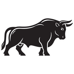 Dynamic Black and White Bull Silhouette with Strong Outlines