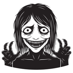 Sinister Creature Illustration with Wide Eyes and Sharp-Toothed Smile