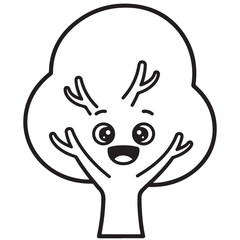 Cheerful Cartoon Tree Character with Smiling Face and Raised Arms