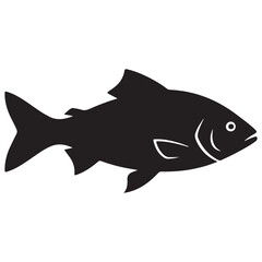 Simple Black Fish Silhouette Icon on White Background