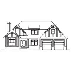 Residential House Outline Drawing with Garage and Gable Roofs