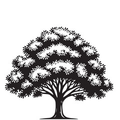 Stylized Black and White Tree Illustration with Detailed Foliage