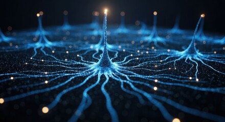 Network of neuron-like structures, glowing tips