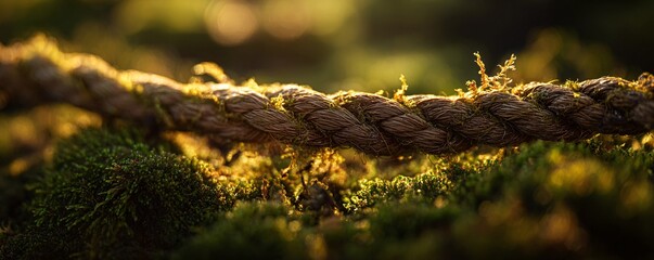 Autumn's yellow leaves adorning a rope with a latch against an autumn backdrop