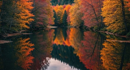 River reflects vibrant fall trees