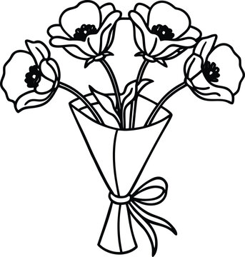 A bouquet of poppy flowers wrapped in gift paper.